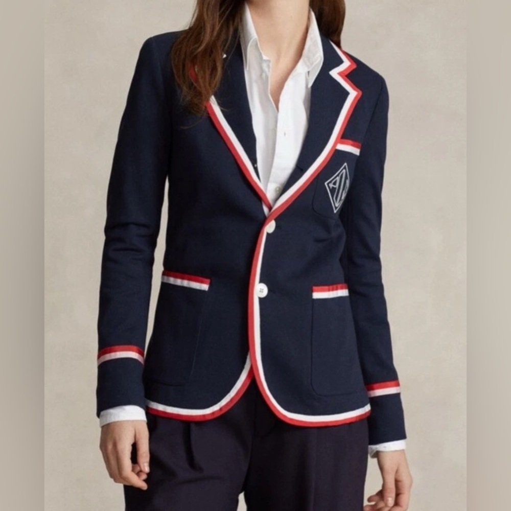 Polo Ralph Lauren Polo Contrast Trim French Terry Cricket Blazer Navy Sz 10 NWT